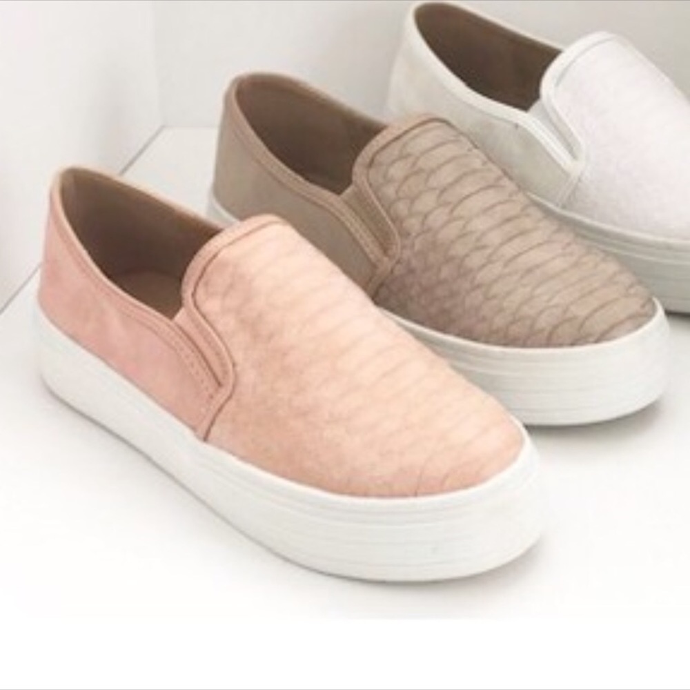 TAUPE | Snakeskin Flatform Slip On Sneakers - Picture 2 of 8